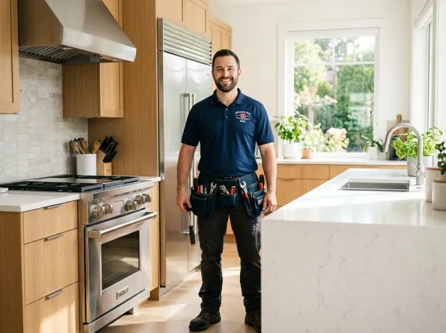 Appliance Repair Hero technician in a Billerica, MA kitchen after an appliance repair